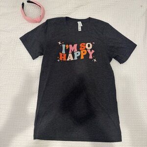 Ms Rachel — ' I'm So Happy Graphic T-Shirt with pink headband - gray